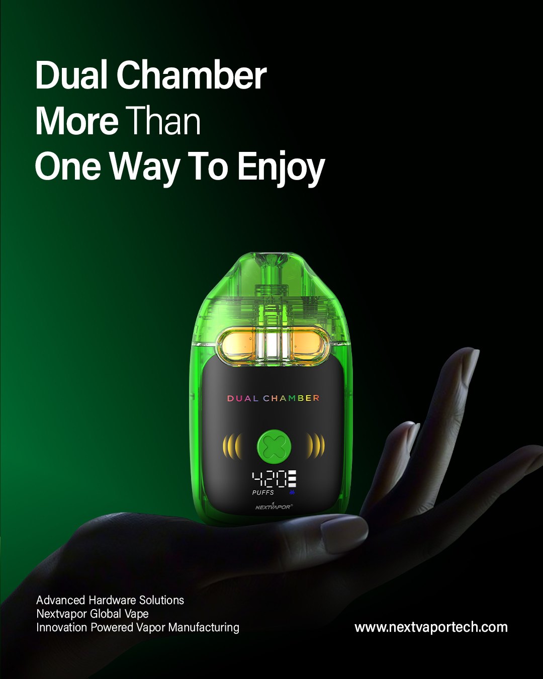 How Can Cannabis Vape Brands Trace Glass Cartridge Cracks to Filling-Line Stress or Transit Damage?插图 Nextvapor Cobra dual-chamber cannabis vape with glass tank for transit damage inspection